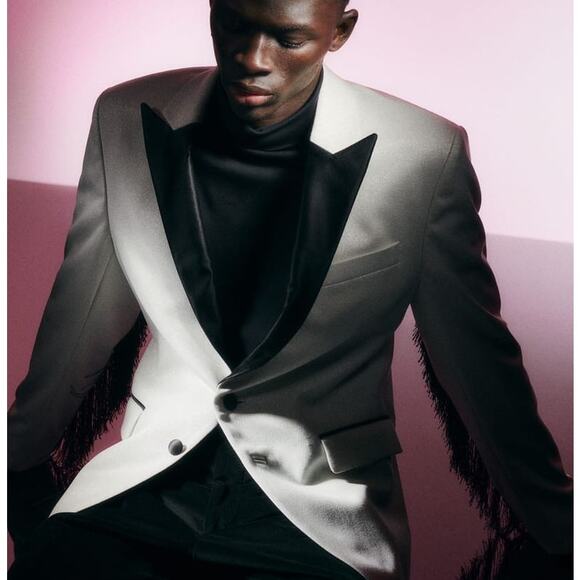 J.Lindeberg Men’s Blazer Western Fringe White Black Rodeo Maximalism Size 48 NWT - Picture 10 of 11